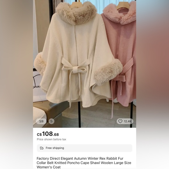 Beige faux fur poncho - Picture 2 of 2